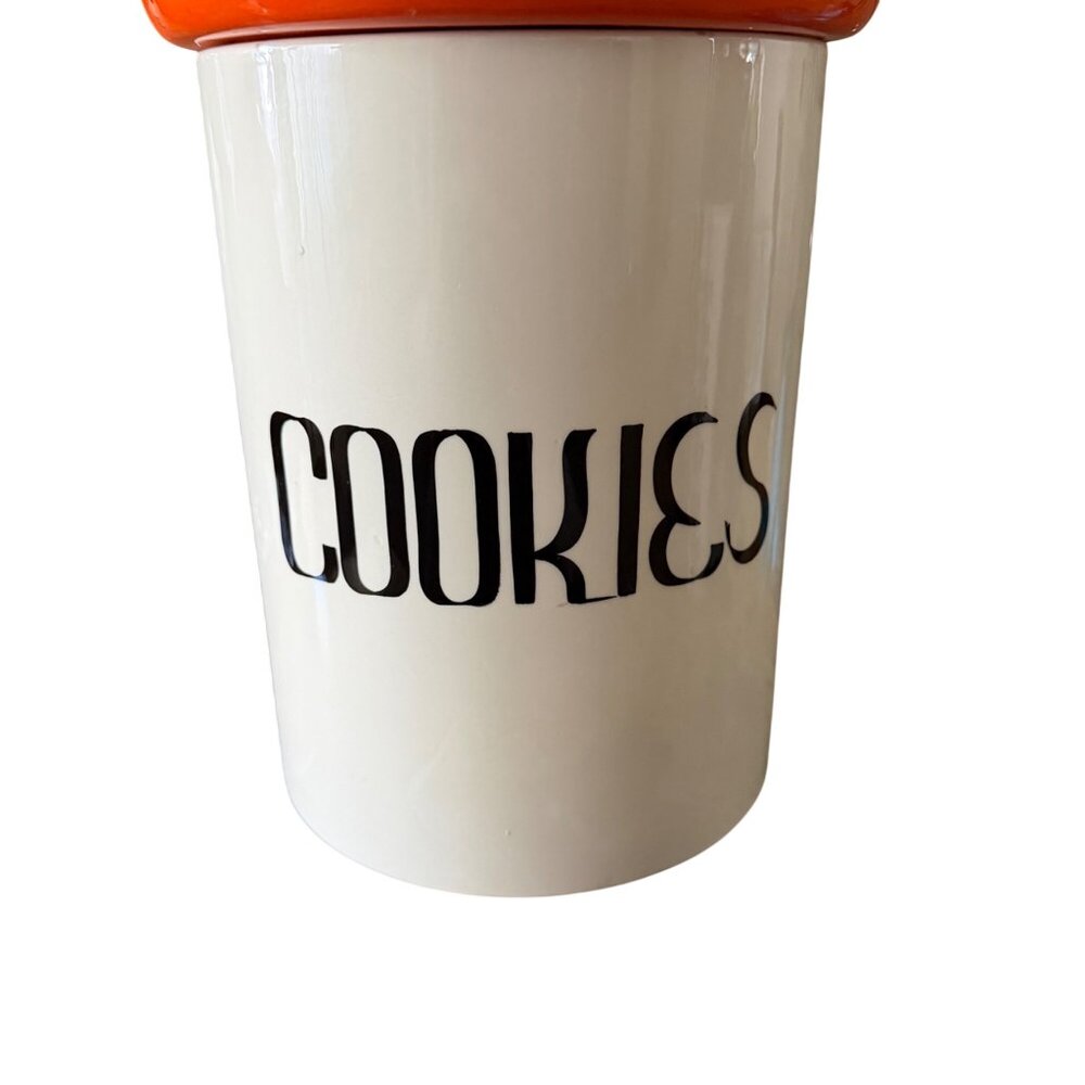 Vintage Ceramic Cookie Jar With Orange Lid & "Cookies" Text - Picture 2 of 13